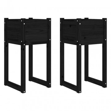 Jardiniere, 2 buc., Negru, 40x40x52,5 cm, lemn masiv de pin - Img 2