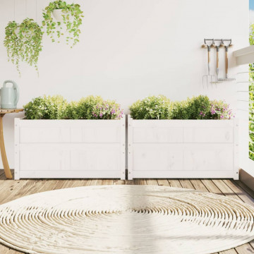 Jardiniere de grădină, 2 buc., alb, lemn masiv de pin - Img 3