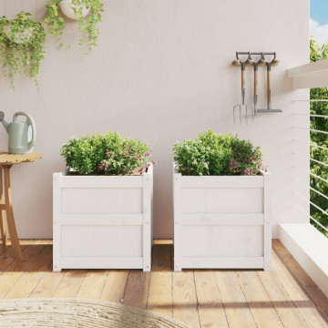 Jardiniere de grădină, 2 buc., alb, lemn masiv de pin - Img 3