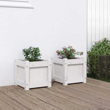 Jardiniere de grădină, 2 buc., alb, lemn masiv de pin - Img 1