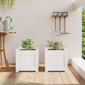 Jardiniere de grădină, 2 buc., alb, lemn masiv de pin - Img 3