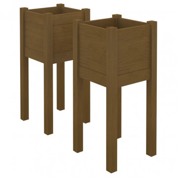 Jardiniere grădină 2 buc. maro miere 31x31x70 cm lemn masiv pin - Img 2