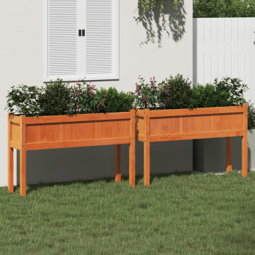 Jardiniere grădină cu picioare, 2 buc., maro ceruit, lemn pin - Img 1