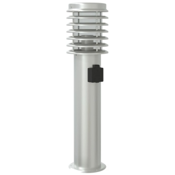 Lampă exterioară de podea cu priză, argintiu, 60 cm, oțel inox - Img 5