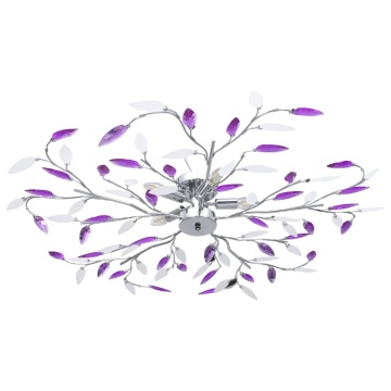 Lustră cu brațe tip frunze cristal acrilic violet 5 becuri E14 - Img 1