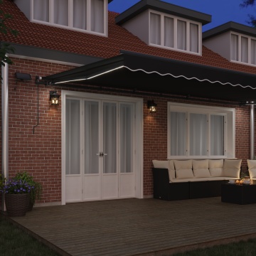 Marchiză manuală retractabilă cu LED Neagră 600x300 cm, Material de schimb pentru marchiză 6x3 m Negru - Img 3