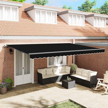 Marchiză manuală retractabilă Neagră 500x300 cm, Material de înlocuire pentru marchiză 5x3 m Negru - Img 1