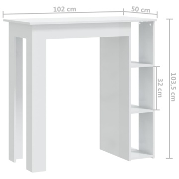 Masă de bar cu raft, alb extralucios, 102x50x103,5 cm, PAL - Img 6