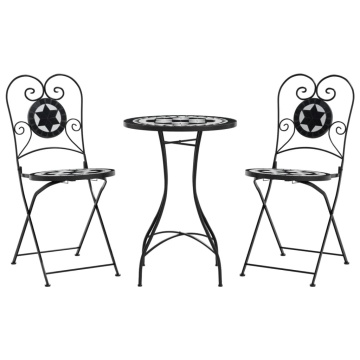 Masă de bistro cu mozaic, negru și alb, fier și ceramică - Img 2