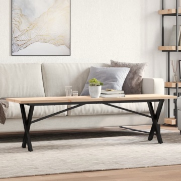 Masă de cafea, cadru X, 160x40x45,5 cm, lemn masiv pin și fontă - Img 1