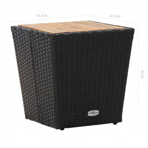 Masă de ceai negru 41,5x41,5x43 cm poliratan lemn masiv acacia - Img 5