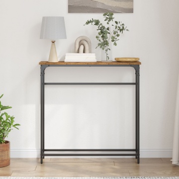 Masă de Consolă Lemn Vechi 75x19,5x75 cm Lemn Stratificat și Oțel - Img 4