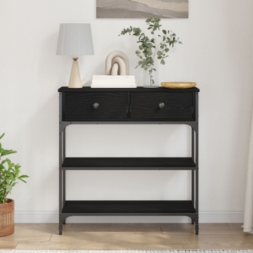 Masă de console Negru Stejar 72,5x25x75 cm Lemn prelucrat și Oțel - Img 4