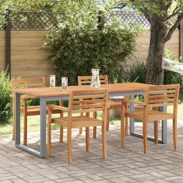 Masă de dining exterioară Gri 200x90x75 cm Oțel și Lemn Solid Acacia - Img 1