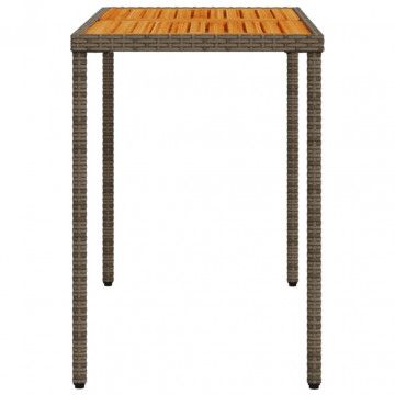 Masă de grădină, blat lemn acacia, gri, 115x54x74 cm, poliratan - Img 8