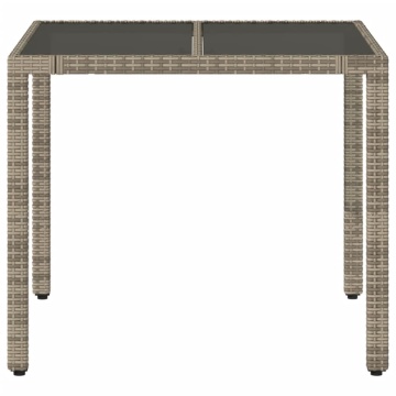 Masă de grădină cu blat din sticlă, gri, 90x90x75 cm, poliratan - Img 3
