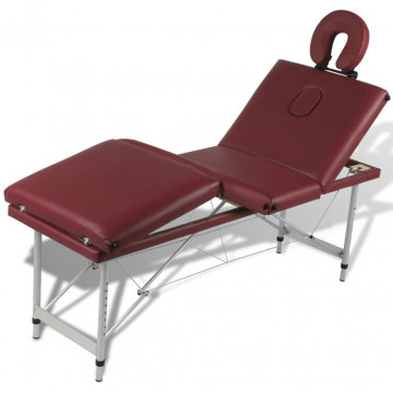 Masă de masaj pliabilă 4 părți cadru din aluminiu Roșu - Img 8