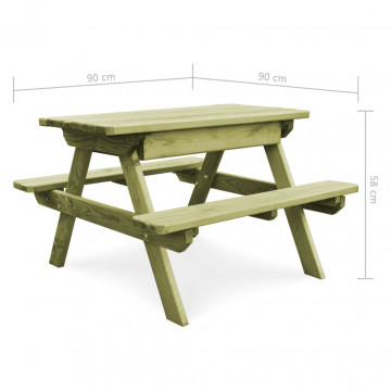 Masă de picnic cu bănci, 90 x 90 x 58 cm, lemn de pin tratat - Img 6