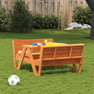 Masă de picnic pentru copii, maro, 88x122x58 cm, lemn masiv pin - Img 3