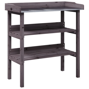 Masă de plante cu raft, gri, 78x38x82,5 cm, lemn masiv de brad - Img 2