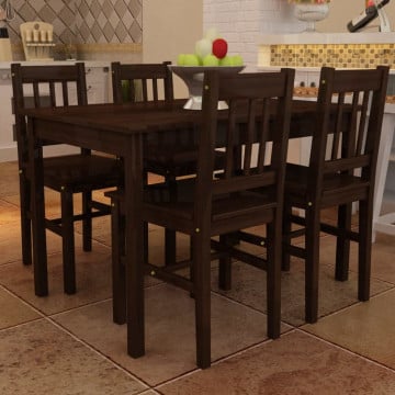Masa de sufragerie din lemn cu 4 scaune, maro - Img 1