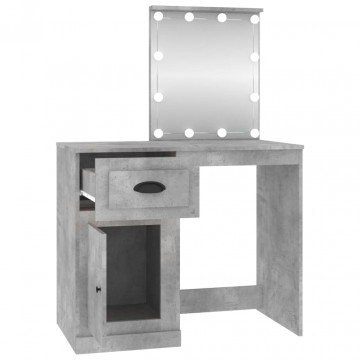 Masă de toaletă cu LED, gri beton, 90x50x132,5 cm lemn compozit - Img 6