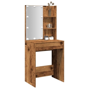 Masă de toaletă cu LED, lemn vechi, 60x40x140 cm - Img 1