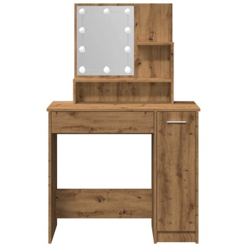 Masă de toaletă cu LED, stejar artizanal, 86,5x35x136 cm - Img 8