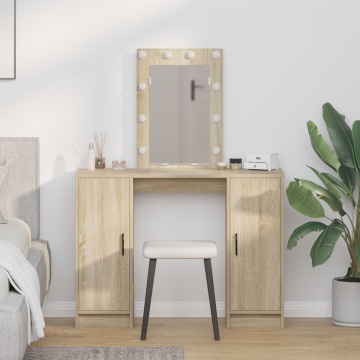 Masă de toaletă cu LED, stejar sonoma, 102x33x135 cm - Img 1