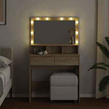 Masă de toaletă cu LED, stejar sonoma, 80x41x134,5 cm - Img 3