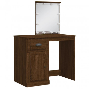 Masă de toaletă cu lumini LED, stejar maro, 90x42x132,5 cm - Img 3