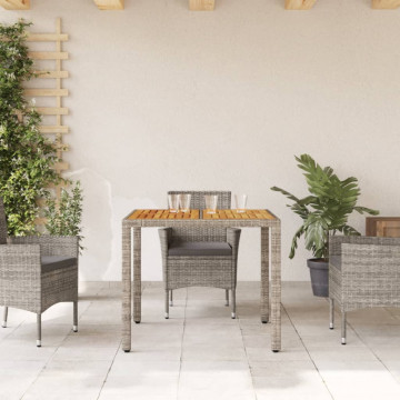 Masă grădină, blat din lemn acacia gri 90x90x75 cm poliratan - Img 3