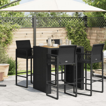 Masă grădină blat din lemn acacia negru 105x80x110 cm poliratan - Img 3