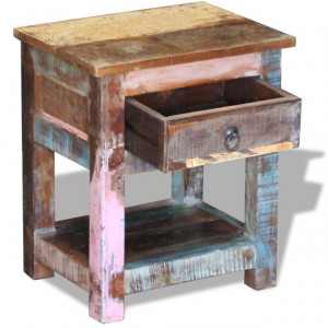 Masă laterală cu un sertar, 43x33x51 cm, lemn masiv reciclat - Img 6