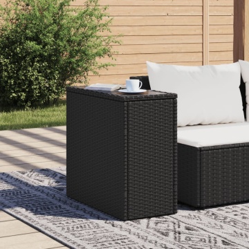 Masă laterală grădină blat sticlă negru 58x27,5x55 cm poliratan - Img 3