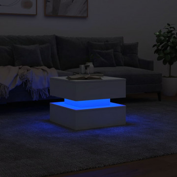 Măsuță de cafea cu lumini LED, alb, 50x50x40 cm - Img 4