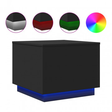 Măsuță de cafea cu lumini LED, negru, 50x50x40 cm - Img 2
