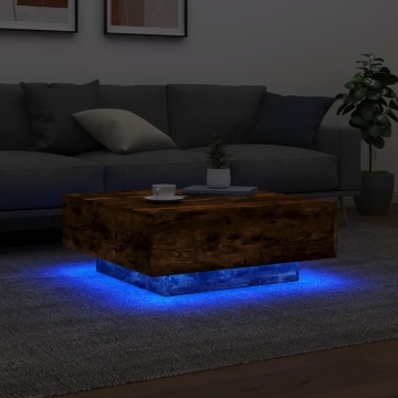 Măsuță de cafea cu lumini LED, stejar fumuriu, 80x80x31 cm - Img 4