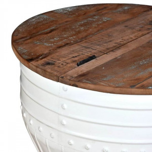 Măsuță de cafea în formă de butoi alb lemn masiv reciclat - Img 7