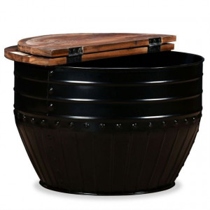 Măsuță de cafea în formă de butoi negru lemn masiv reciclat - Img 4