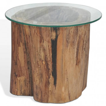 Măsuță de cafea, lemn de tec și sticlă, 50 x 40 cm - Img 7