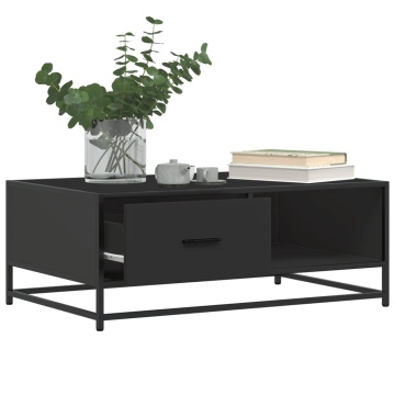 Măsuță de cafea, negru, 90x57x35 cm, lemn prelucrat și metal - Img 4