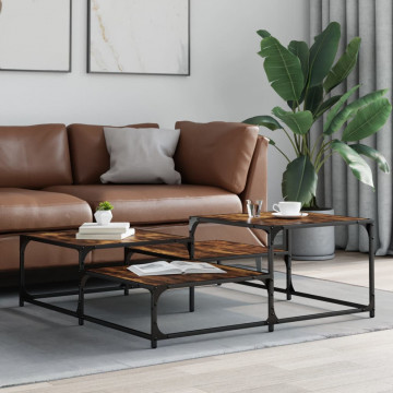 Măsuță de cafea stejar fumuriu 107x107x40 cm din lemn prelucrat - Img 3