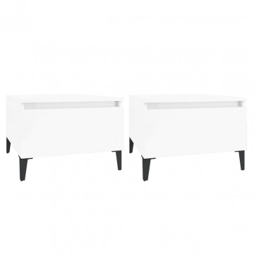 Mese laterale 2 buc. alb extralucios 50x46x35 cm lemn compozit - Img 2
