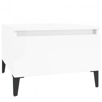 Mese laterale 2 buc. alb extralucios 50x46x35 cm lemn compozit - Img 5