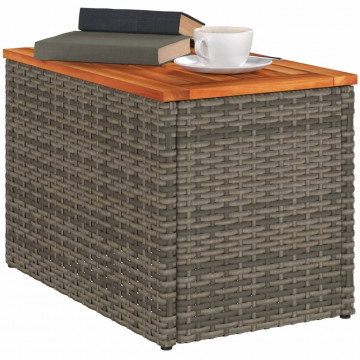 Mese laterale de grădină 2 buc. gri 55x34x37cm lemn/poliratan - Img 4