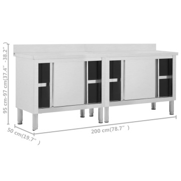 Mese lucru uși glisante 2 buc. 200x50x(95-97)cm oțel inoxidabil - Img 7