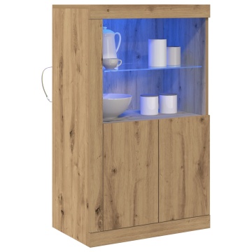 Mobilă laterală cu lumini LED Stejar artisan 60,5x37x100 cm - Img 3