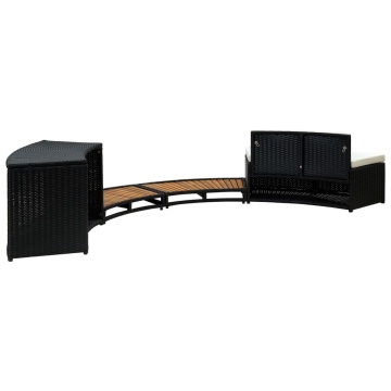 Mobilier de împrejmuire spa, negru, poliratan și lemn de acacia - Img 8