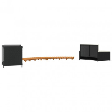 Mobilier de împrejmuire spa, negru, poliratan și lemn de acacia - Img 5